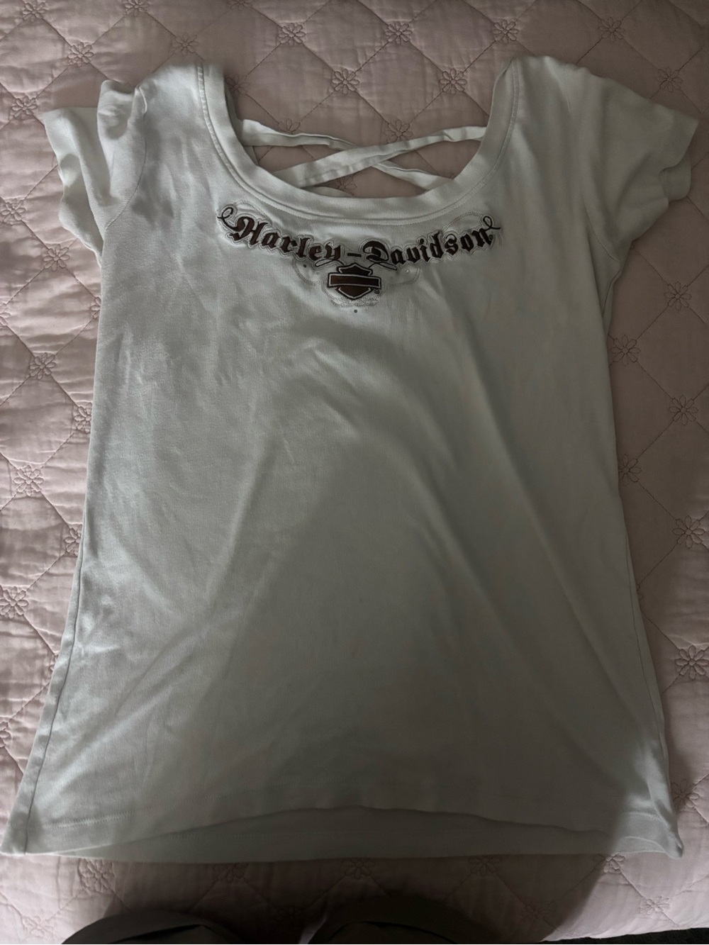 Harley-Davidson White Scoop Neck Tee with Crisscross Back